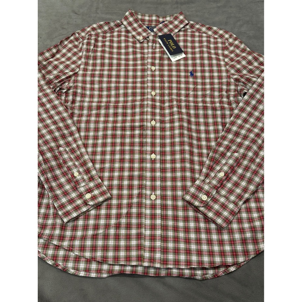 Polo Ralph Lauren Boys XL 18-20 Red Plaid Natural Stretch Button Down Shirt NWT